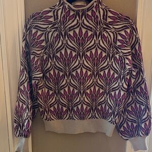 Anthropologie Purple and Cream Patterned Turtleneck Sweater